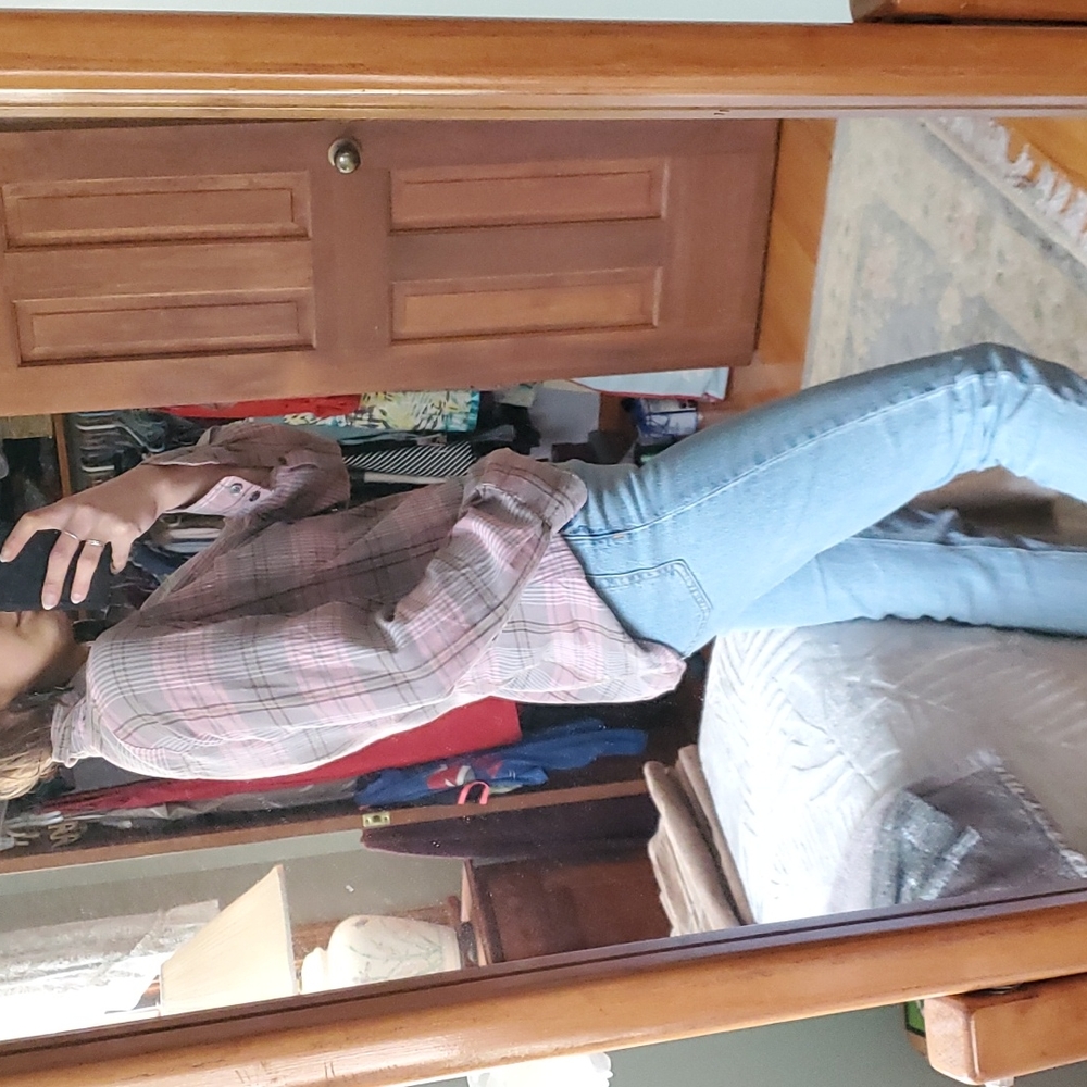 J Crew Soft Pink & Brown Plaid Button Up Top - Picture 4 of 6